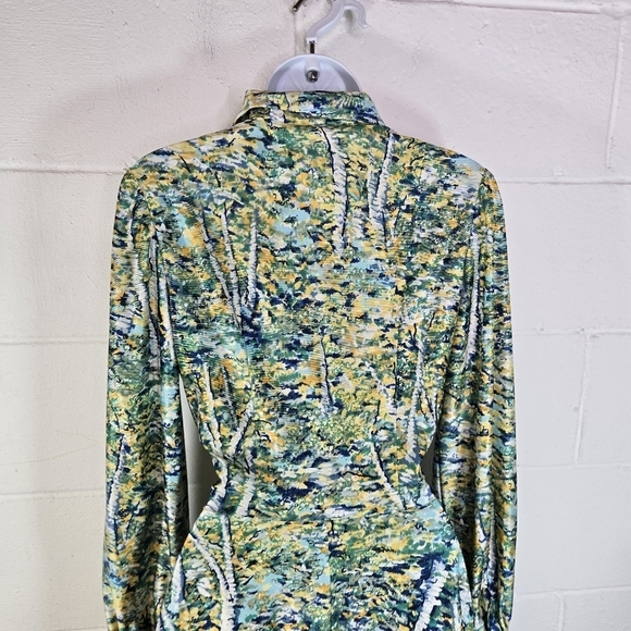 Vtg 70s dagger pointed collar button up long sleeve silky nylon secretary dress - Picture 4 of 10